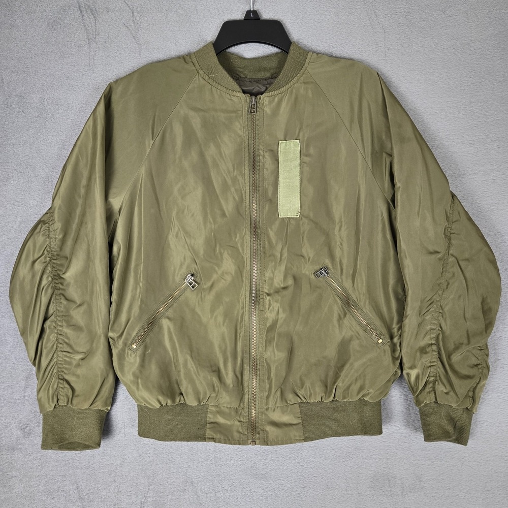 Satin Full Zip Bomber Jacket‎ Womens Small Green Military Yep European